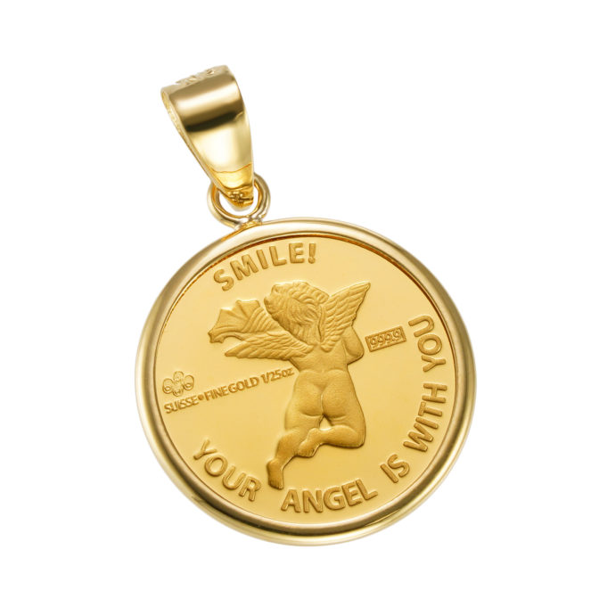 K24 純金 コインペンダント パンプ エンジェル 1/25oz シンプルフレーム