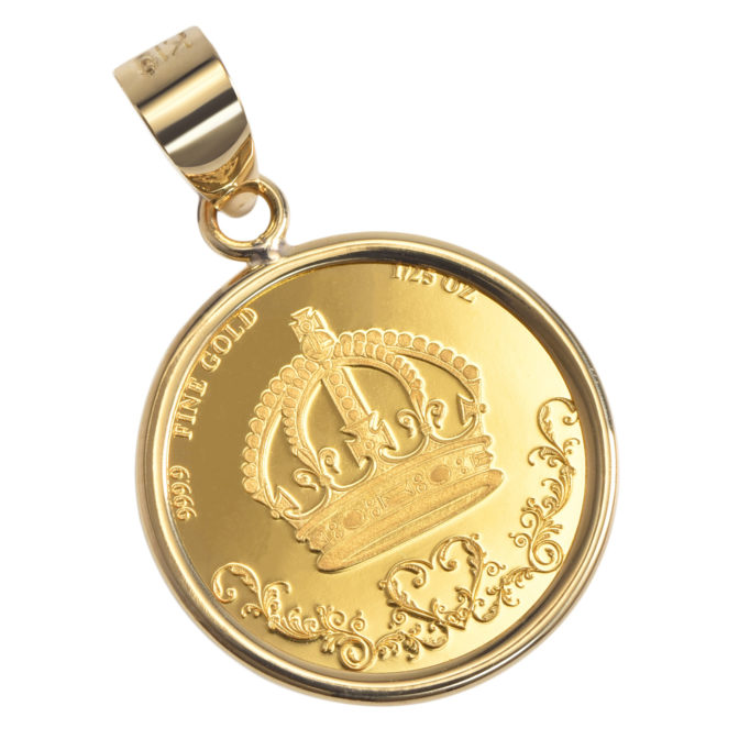 K24 純金 コインペンダント クラウン 1/25oz シンプルフレーム