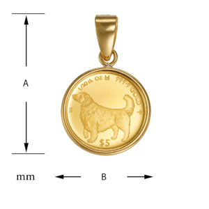 K24 純金 コインペンダント ゴールデンレトリバー & チャールズ 1/30oz シンプル フレーム