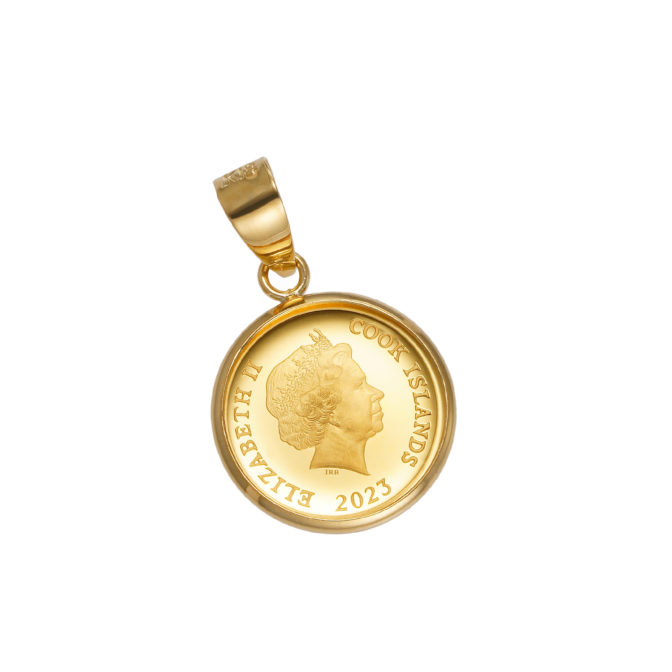 K24 純金 コインペンダント ゴールデンレトリバー & チャールズ 1/30oz シンプル フレーム