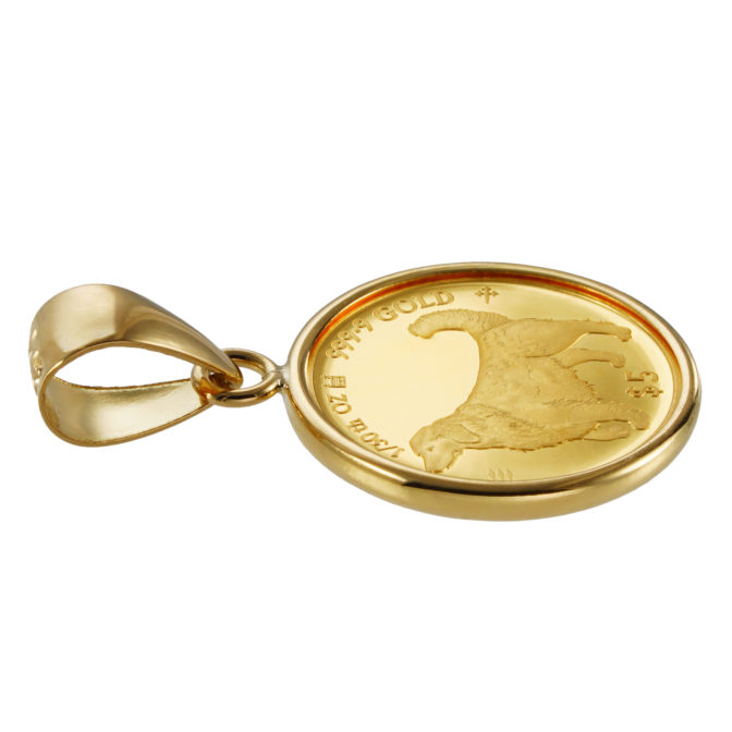 K24 純金 コインペンダント ゴールデンレトリバー & チャールズ 1/30oz シンプル フレーム