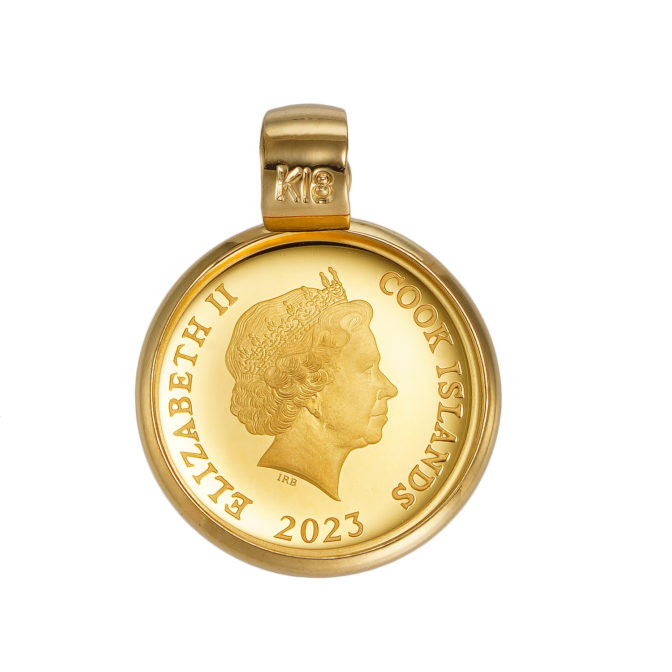 K24 純金 コインペンダント ゴールデンレトリバー & チャールズ 1/30oz シンプル フレーム