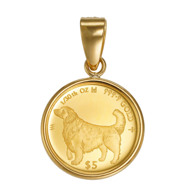 K24 純金 コインペンダント ゴールデンレトリバー & チャールズ 1/30oz シンプル フレーム