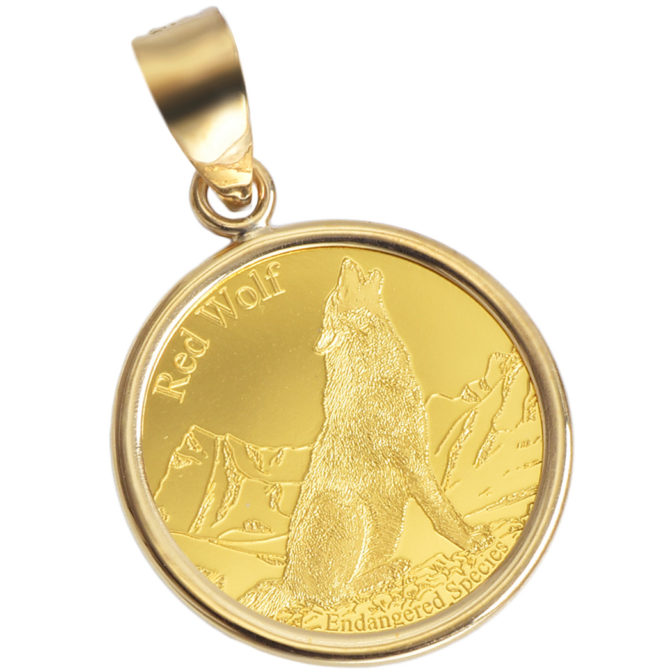 K24 純金 コインペンンダント ウルフ 1/25oz シンプルフレーム
