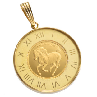 K24 純金 コイン ペンダント ソロモン ホース & エリザベス 1/25oz ラウンド ガラス時計 マットゴールド