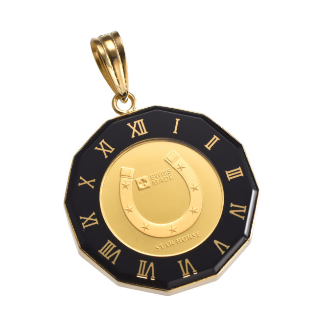 K24 純金 コインペンダント ホース ホースシュー 1/25oz 時計ブラック