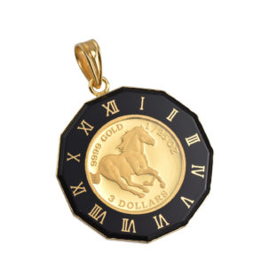 K24 純金 コイン ペンダント  ツバル ホース& エリザベス 1/25oz ガラス時計 ブラック