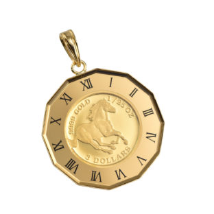 K24 純金 コイン ペンダント  ツバル ホース& エリザベス 1/25oz ガラス時計 ゴールド