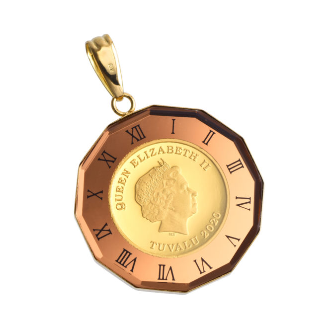 K24 純金 コインペンダント ツバルホース エリザベス 1/25oz 時計サクラ ブラウン