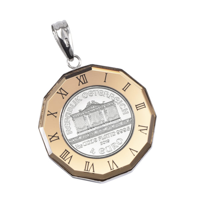 Pt999 純プラチナ コインペンダント ウィーンハーモニー 1/25oz 時計シャンパン ゴールド