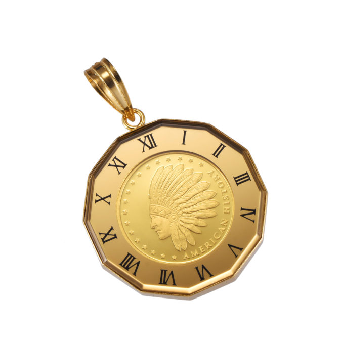 K24 純金 コイン ペンダント インディアン & イーグル 1/25oz ガラス時計 ゴールド