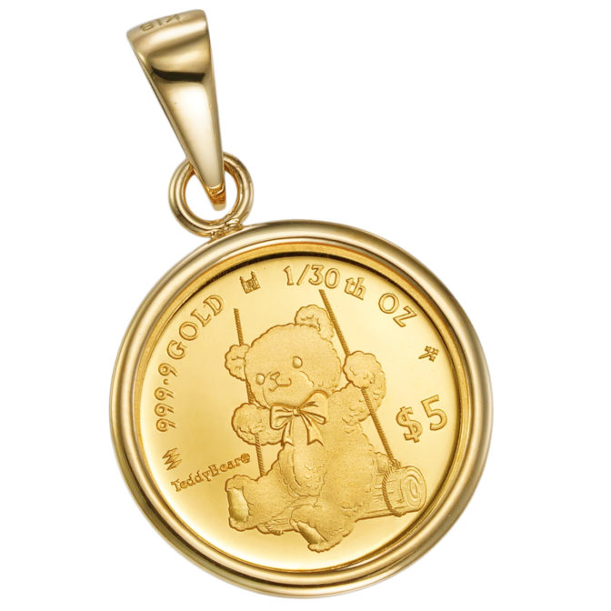 K24 純金 コインペンダント テディベア チャールズ 1/30oz シンプル フレーム
