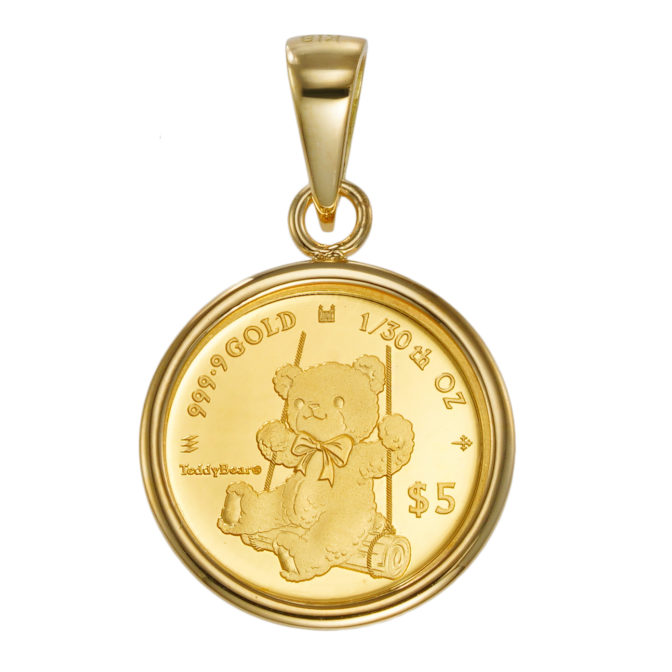 K24 純金 コインペンダント テディベア チャールズ 1/30oz シンプル フレーム