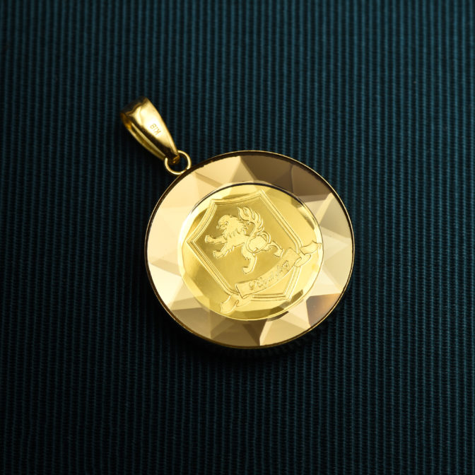 K24 純金 コインペンダント クラウン 獅子 1/25oz カットガラス ゴールド