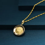 K24 純金 コインペンダント クラウン 獅子 1/25oz カットガラス ゴールド