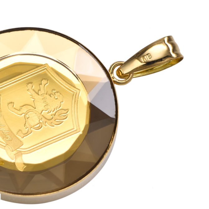 K24 純金 コインペンダント クラウン 獅子 1/25oz カットガラス ゴールド