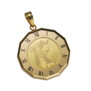 廃版：K24 純金 コイン ペンダント クレオパトラ 1/25oz ガラス時計 ゴールド