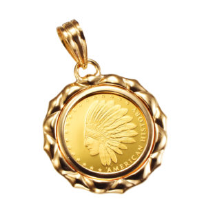 K24 純金 コイン ペンダント インディアン & イーグル 1/25oz デザインフレーム No.1