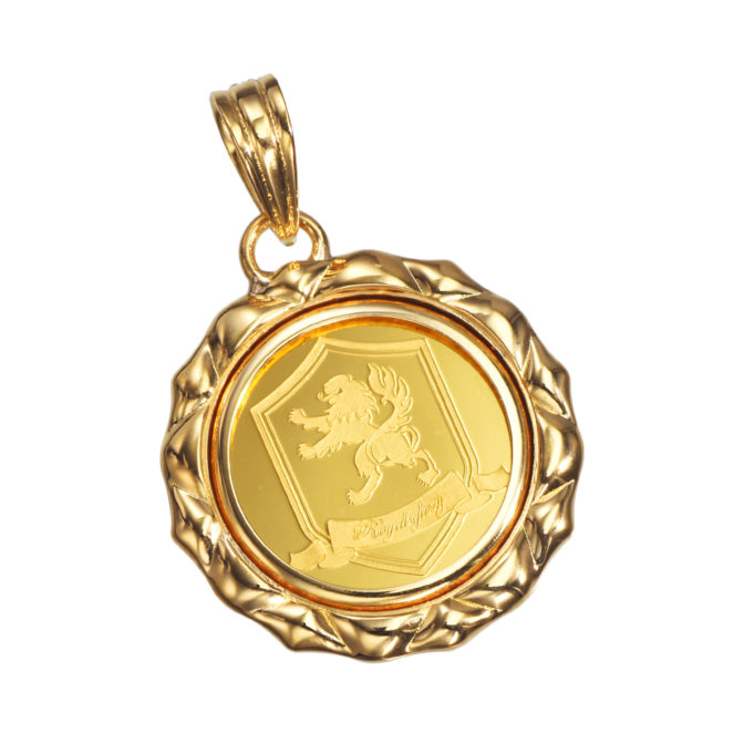 K24 純金 コインペンダント クラウン 獅子 1/25oz デザインフレーム