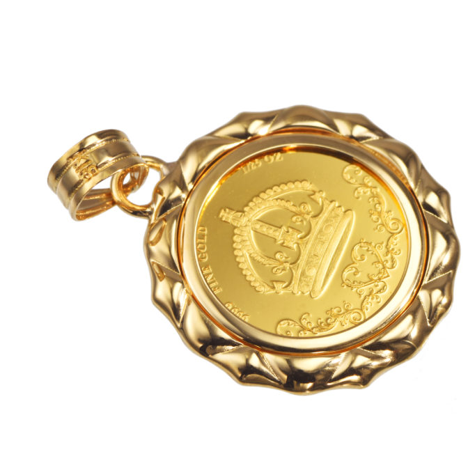 K24 純金 コインペンダント クラウン 獅子 1/25oz デザインフレーム