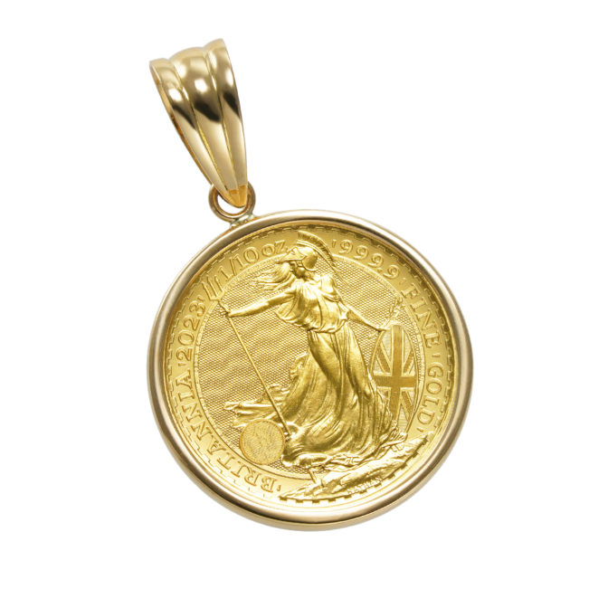 K24 純金 コイン ペンダント ブリタニア チャールズ 1/10oz シンプルフレーム