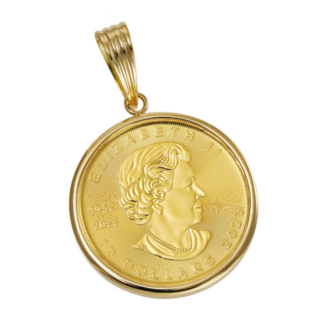 K24 純金 コインペンダント メイプルリーフ 1/4oz シンプルフレーム