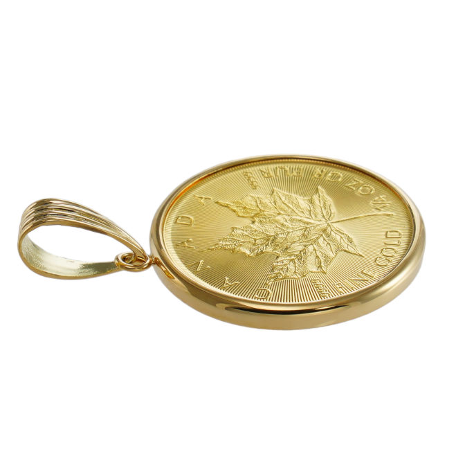 K24 純金 コインペンダント メイプルリーフ 1/4oz シンプルフレーム