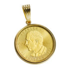 K24 純金 コインペンダント メイプルリーフ チャールズ 1/4oz シンプルフレーム