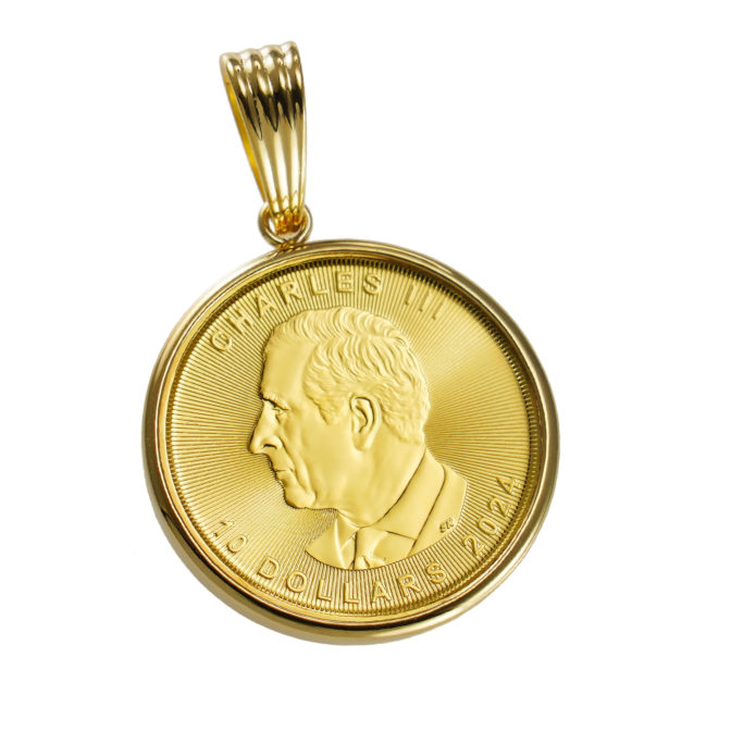 K24 純金 コインペンダント メイプルリーフ チャールズ 1/4oz シンプルフレーム