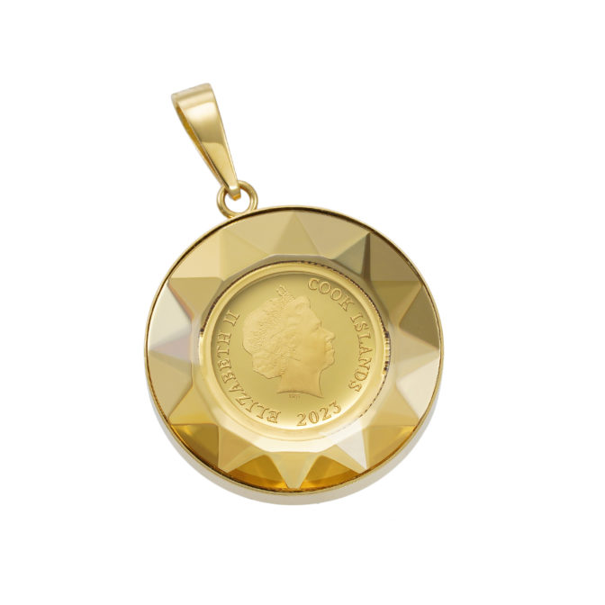 K24 純金 コインペンダント テディベア 1/30oz カットガラス ブルー ゴールド