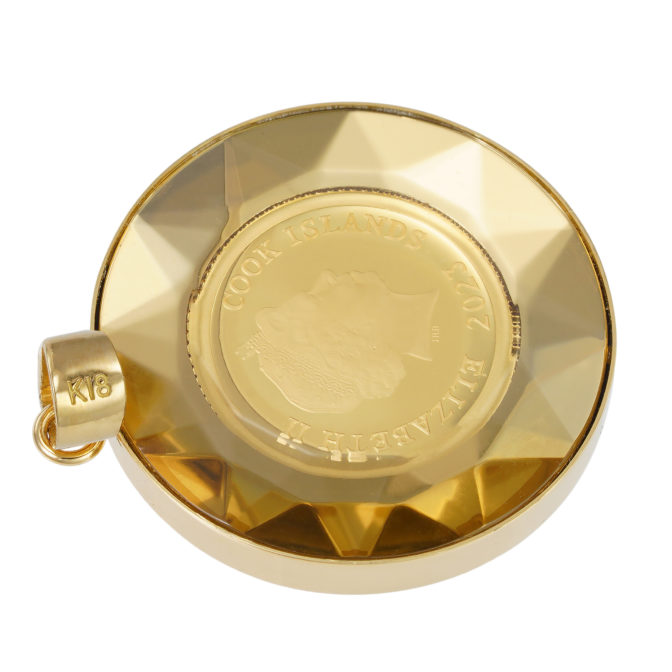 K24 純金 コインペンダント テディベア 1/30oz カットガラス ブルー ゴールド