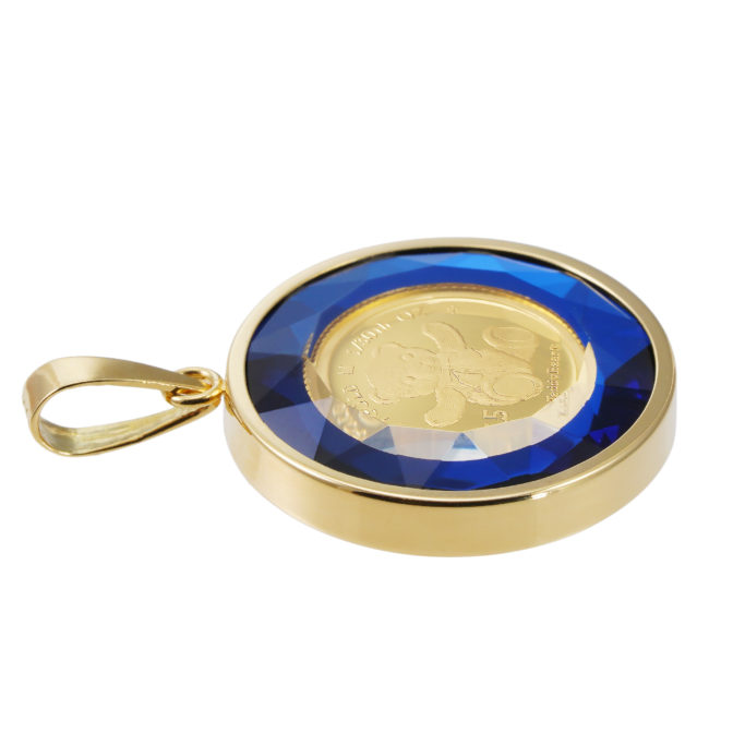 K24 純金 コインペンダント テディベア 1/30oz カットガラス ブルー ゴールド