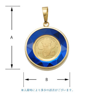 K24 純金 コインペンダント テディベア 1/30oz カットガラス ブルー ゴールド