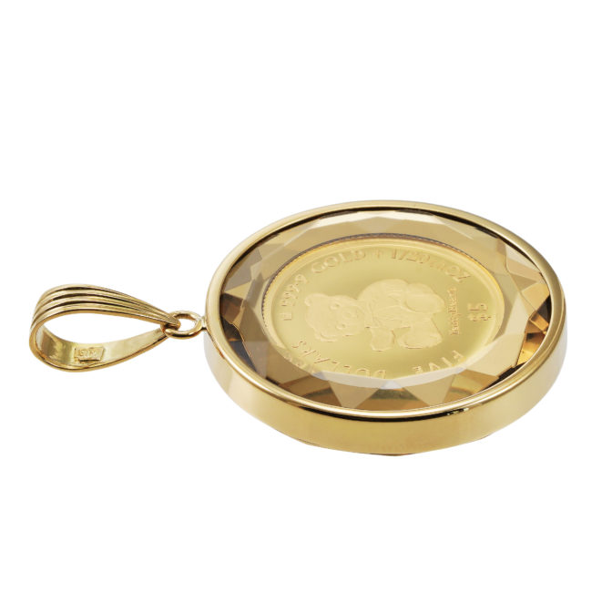 K24 純金 コインペンダント テディベア 1/20oz カットガラス ゴールド