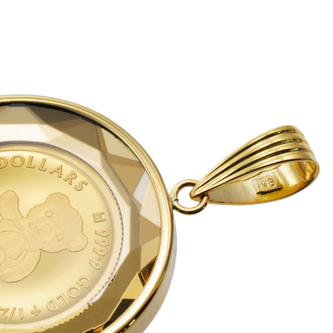 K24 純金 コインペンダント テディベア 1/20oz カットガラス ゴールド