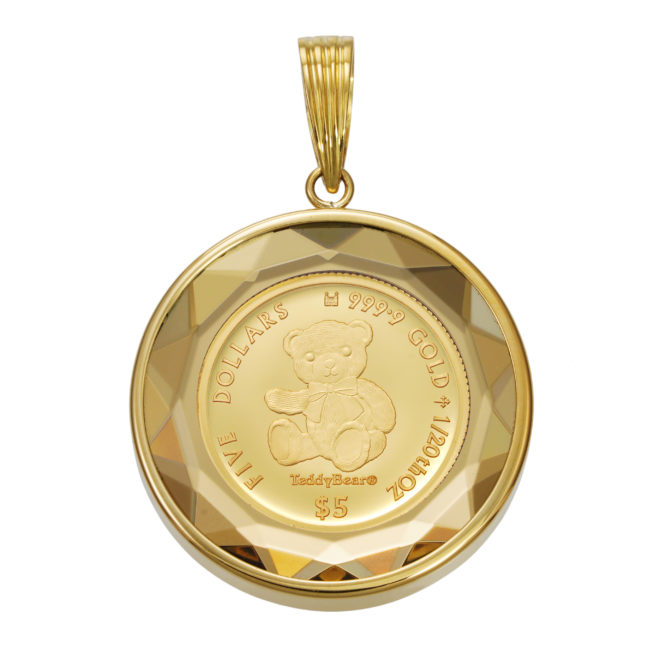 K24 純金 コインペンダント テディベア 1/20oz カットガラス ゴールド