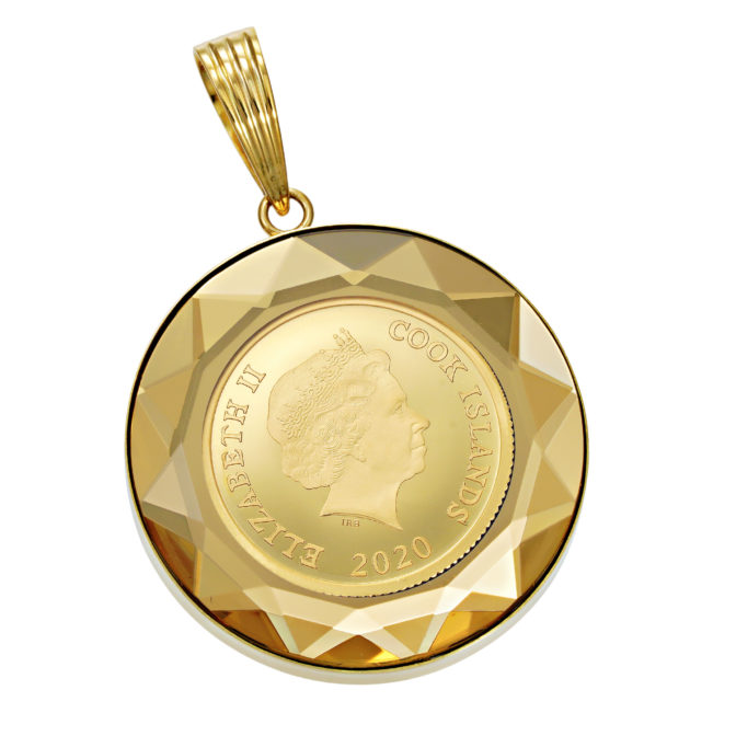 K24 純金 コインペンダント テディベア 1/20oz カットガラス ゴールド