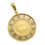 K24 純金 コインペンダント クラウン & 獅子 1/25oz ガラス時計 ゴールド