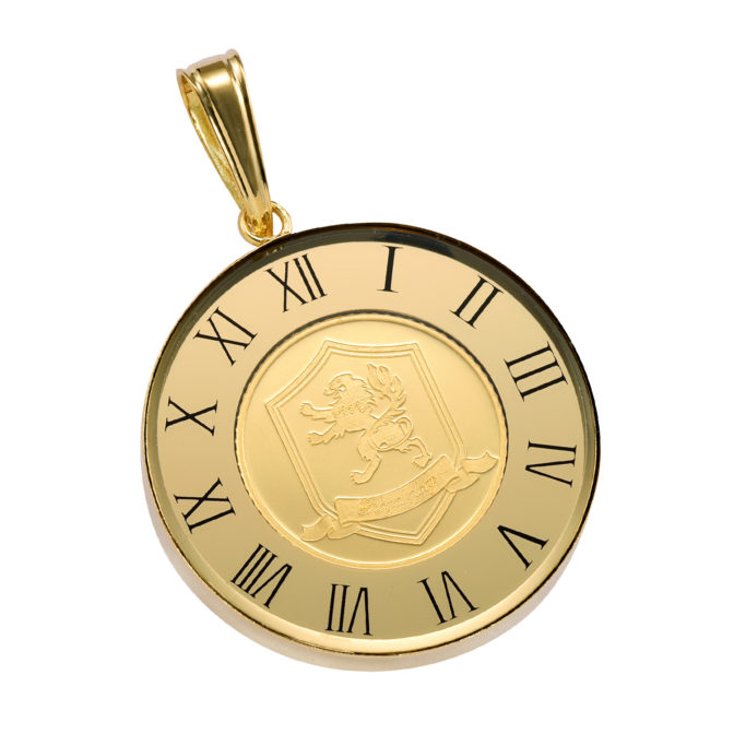 K24 純金 コインペンダント クラウン & 獅子 1/25oz ガラス時計 ゴールド