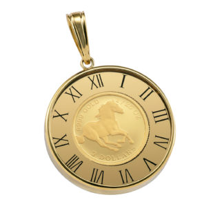 K24 純金 コイン ペンダント ツバル ホース & エリザベス 1/25oz ラウンド ガラス時計 ダイヤカット ゴールド