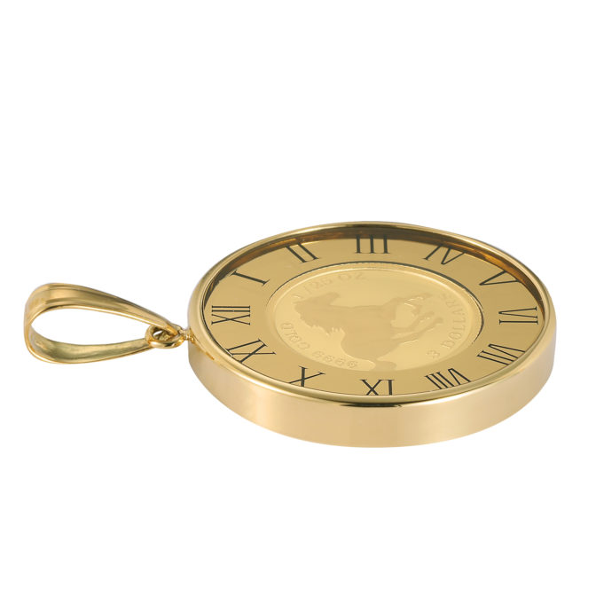 K24 純金 コインペンダント ツバルホース 1/25oz ガラス時計 ゴールド & グリッター