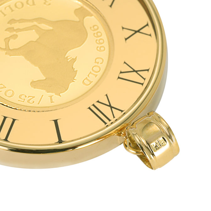 K24 純金 コインペンダント ツバルホース 1/25oz ガラス時計 ゴールド & グリッター
