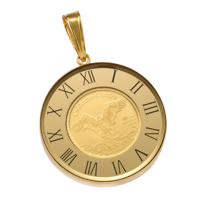 K24 純金 コインペンダント ウルフ & コンドル 1/25oz ガラス時計 ゴールド