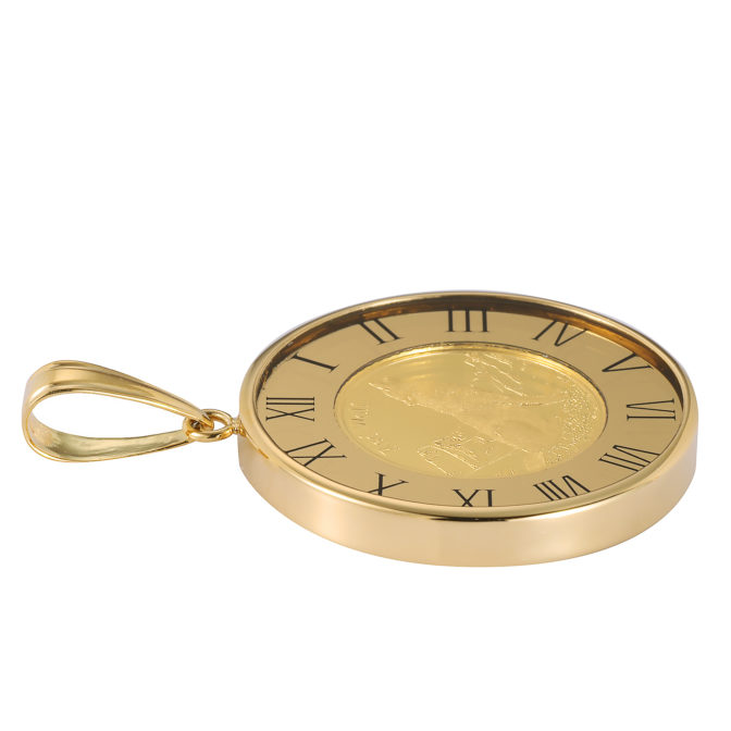 K24 純金 コインペンダント ウルフ & コンドル 1/25oz ガラス時計 ゴールド