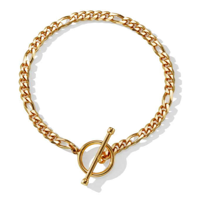 K18 18金 6面カット OT フィガロチェーン ブレスレット 3.4mm幅 16.5cm