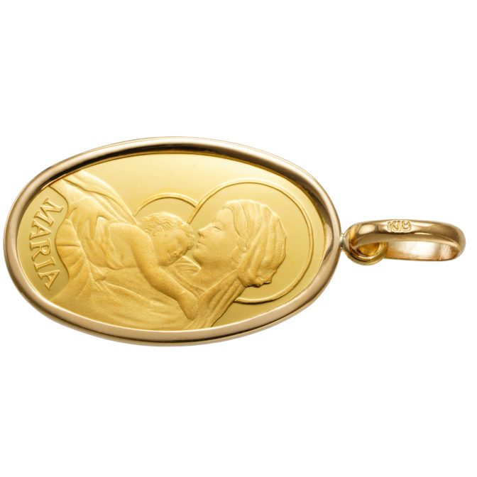 K24 純金 コイン インゴット ペンダント マリア 2.5g オーバル シンプルフレーム