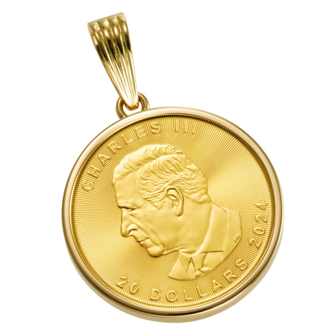 K24 純金 コインペンダント メイプルリーフ チャールズ 1/2oz シンプルフレーム