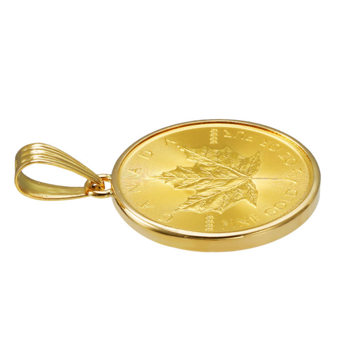 K24 純金 コインペンダント メイプルリーフ 1/2oz シンプルフレーム