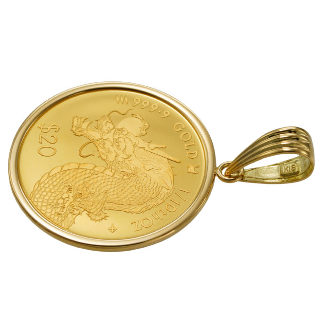 K24 純金 コインペンダント ドラゴン 龍 辰 1/10oz シンプルフレーム