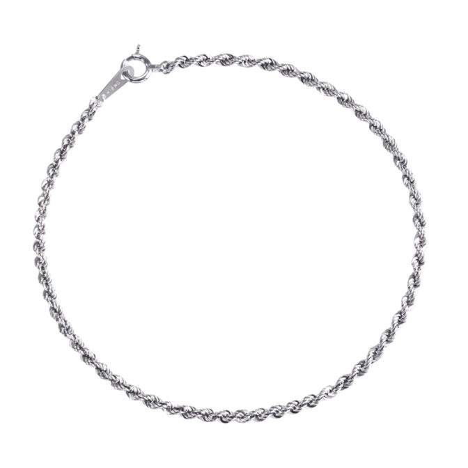 K18WG 18金 ホワイトゴールド ロープ アンクレット 2.1mm幅 23cm～26cm 引輪 選べるサイズ